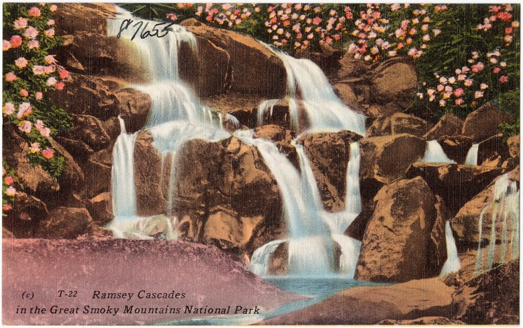 A waterfall on a hiking trail in the Great Smoky Mountains