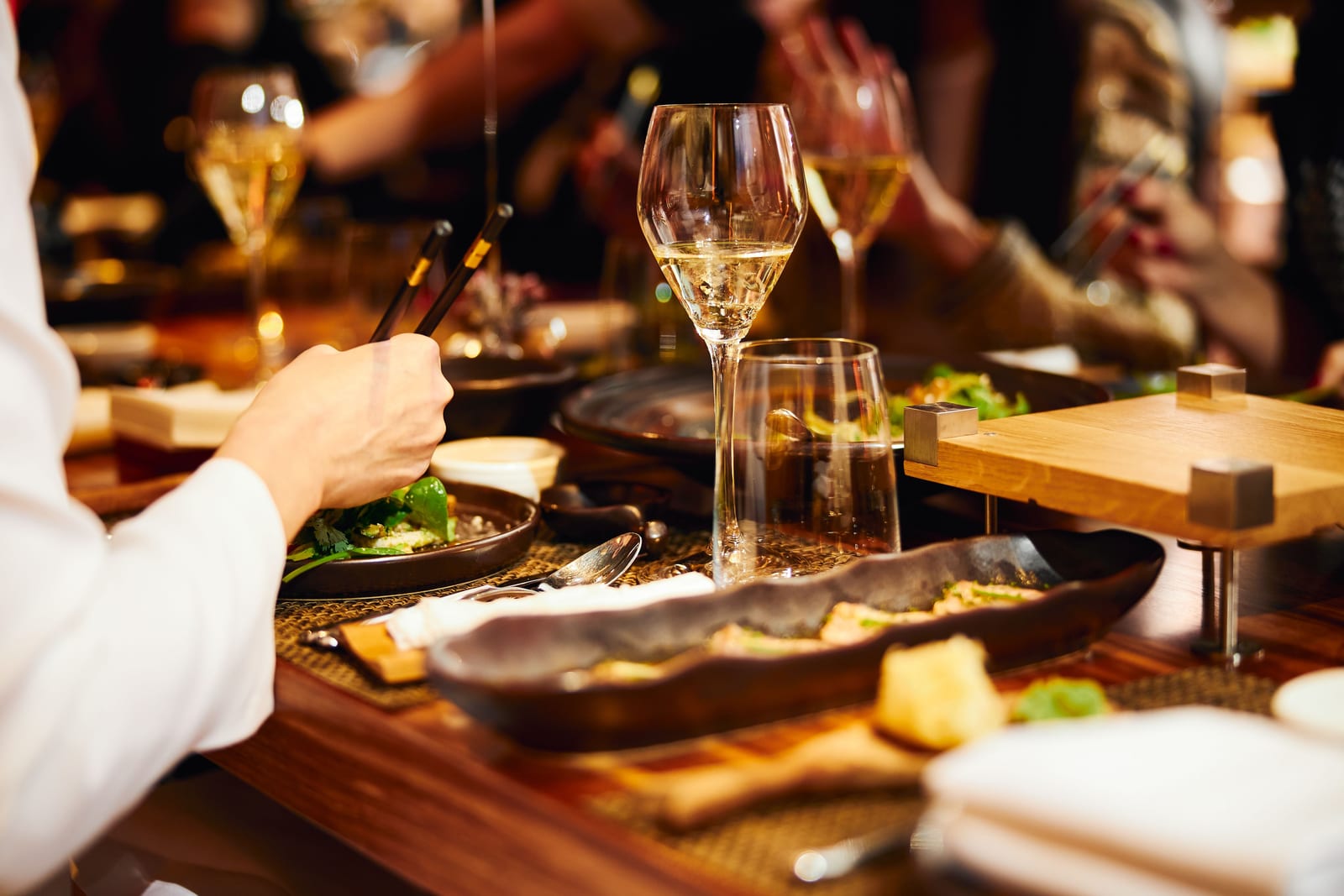 Luxury served evening banquet at modern restaraunt