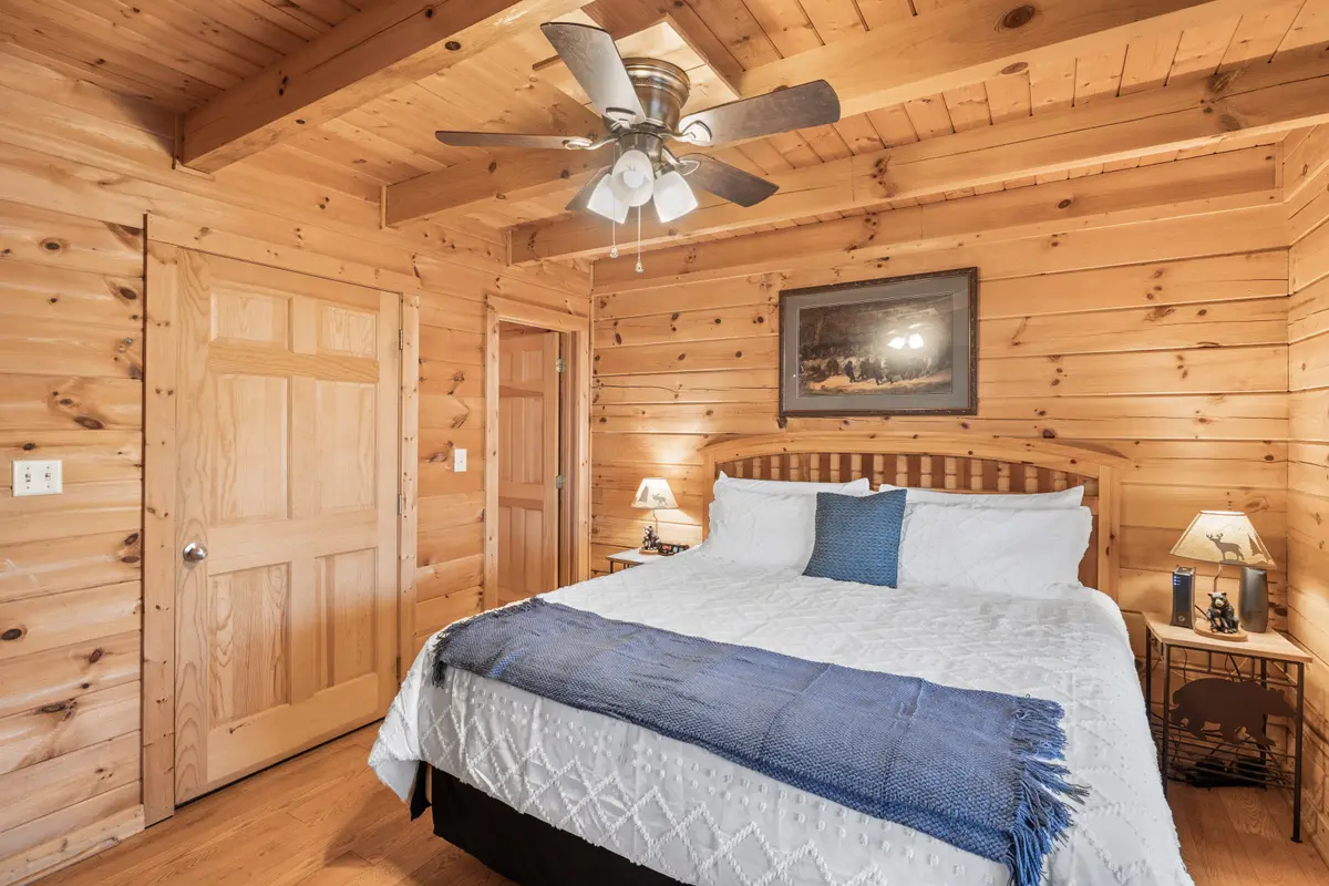 Lower-level king bedroom with 55-inch smart TV