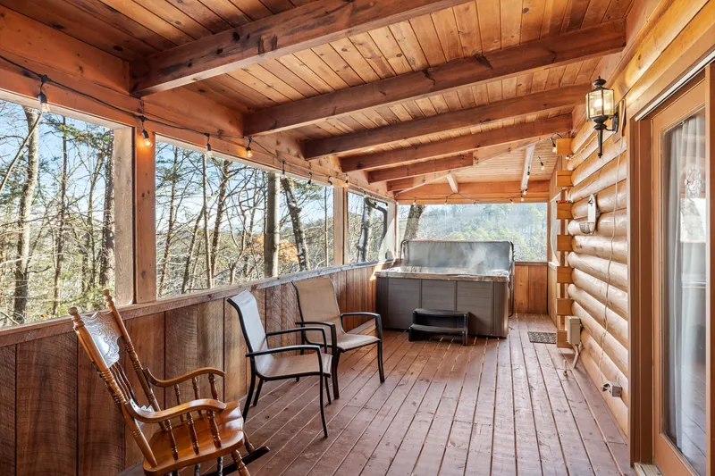 Hot tub corner of the screened deck with seating