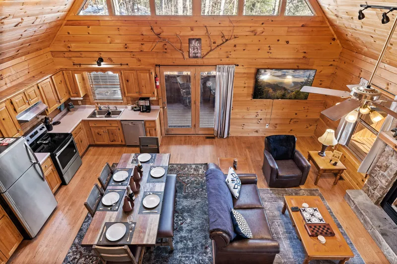 Loft view over the living and dining areas